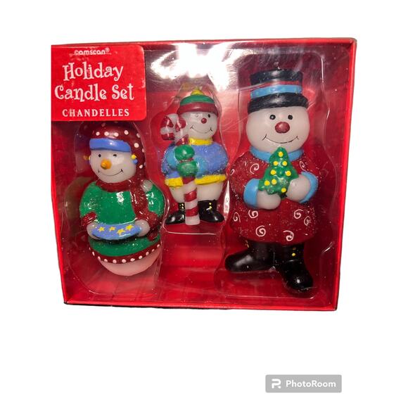Vintage Amscan Snowman Family Christmas Candle Set - Picture 1 of 2